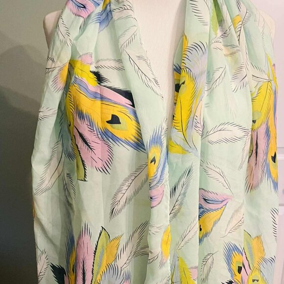 NWT Handmade Scarf by Sana – Pastel Peacock Feathers Design - Picture 2 of 8